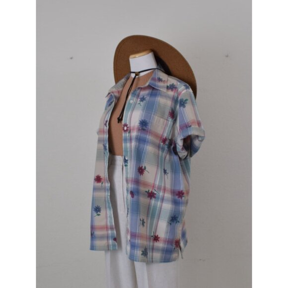 Vintage 80s Floral/Plaid Blouse - Picture 10 of 10